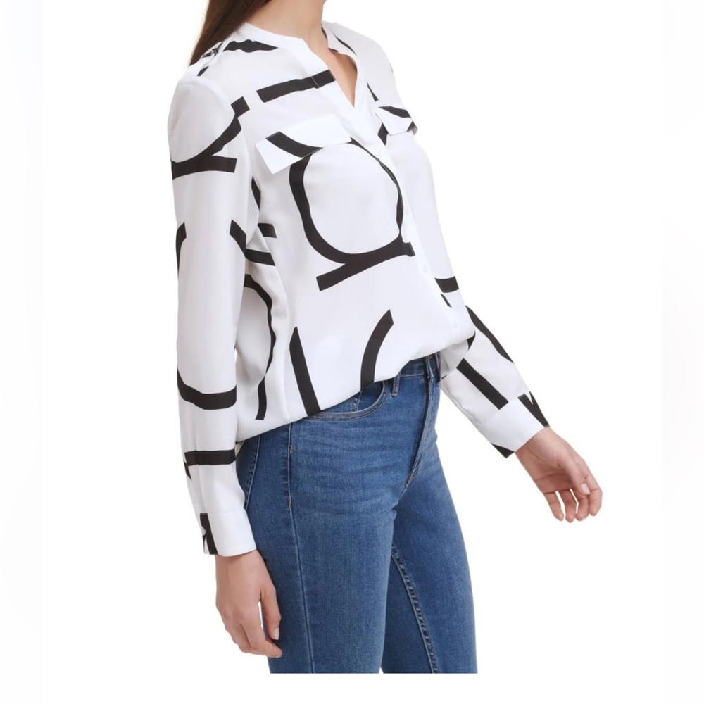 Calvin Klein White Button-Down Shirt with Black Graphic Print - Picture 4 of 7